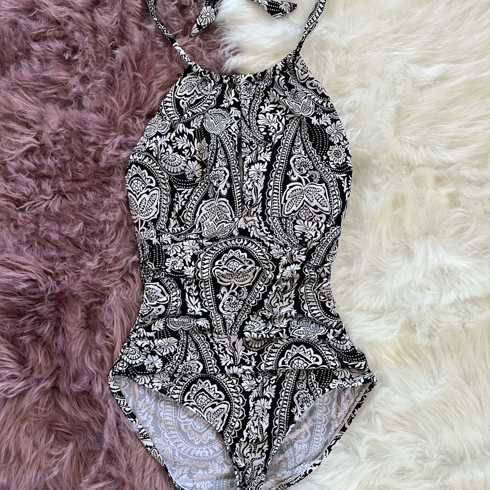 Black & White Paisley Halter Swimsuit